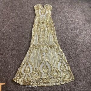 Windsor Gold Embellished Strapless Gown